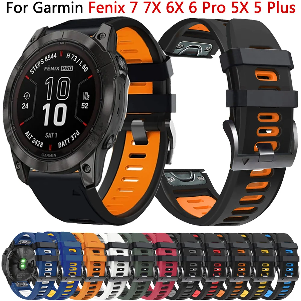 Tali Jam Tangan silikon 22มม. 26มม. สำหรับ Garmin Fenix 7X 7 6X 6 Pro 5X 5 3 3HR 945 955 QuickFit band epix Gen 2 Mk2สายนาฬิกาข้อมือ