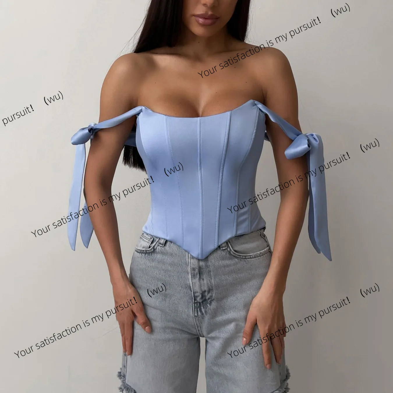 

Топ с глубоким вырезом в виде рыбьей кости, чистая французская верхняя одежда, бретельки, бюстгальтер с подолом, нерегулярные летние младенцы