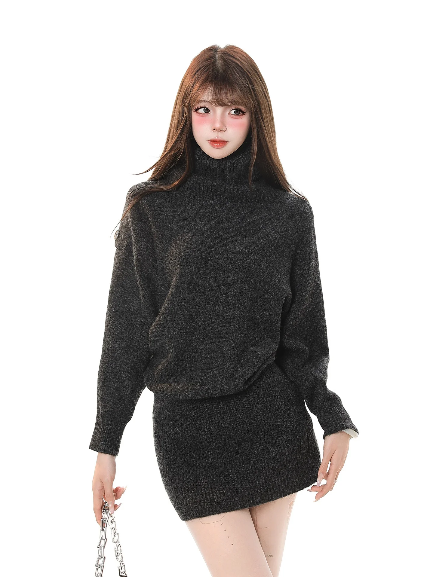 

Retro Korean High Ne Knit Sweater Women's Loose Lazy Fold Design Sensation Warm Dr Casual Sle Long Sve round Ne