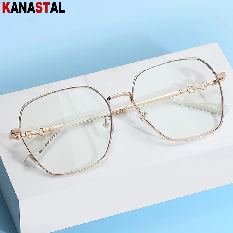 Prescription Reading Glasses Women CR39 Optic Lenses Myopia Eyewear Blue Light Blocking Computer Metal Oversize Eyeglasses Frame