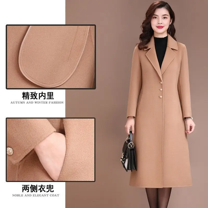 

Middle-aged mother no double-sided cashmere coat women's autumn and winter new medium and long new product middle-aged and