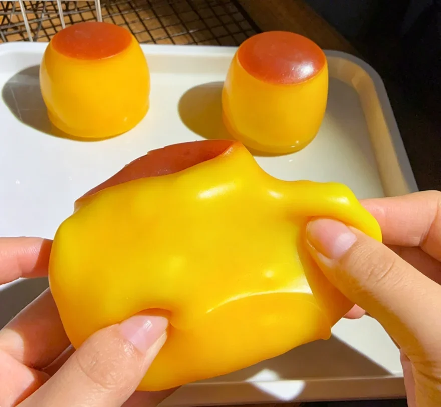 Caramel Pudding Crunchy Moldable Stress Ball Fidget Toy Crispy Squeeze Ball Round Blocks Filled ASMR Anti Stress Toys for Adults