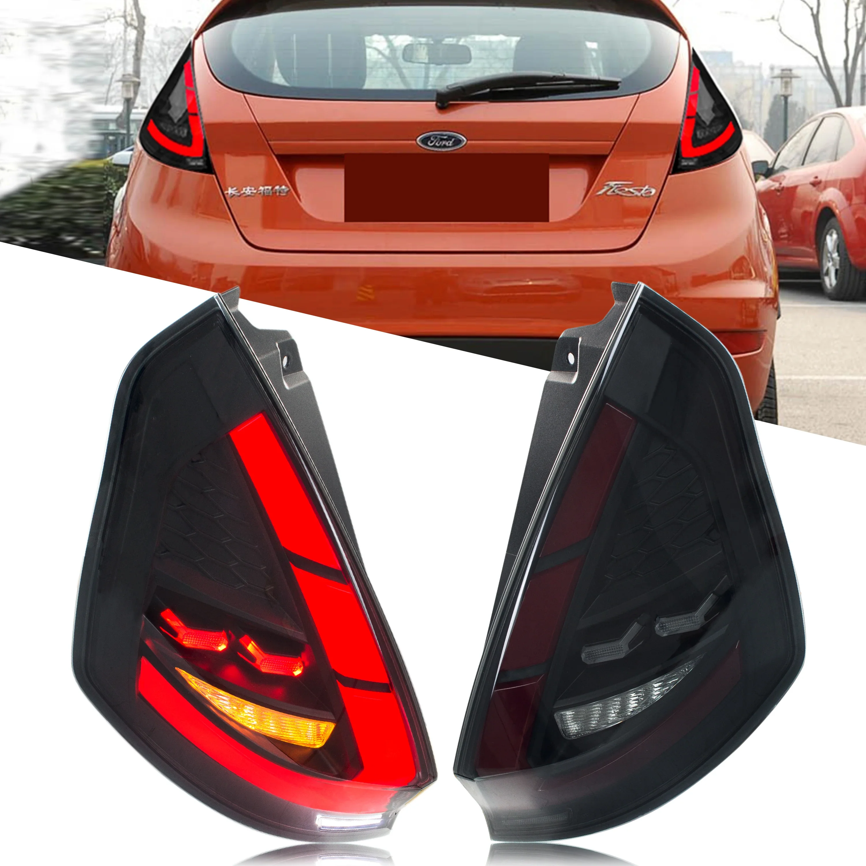 LED Tail Lights for Ford Fiesta MK7 MK7.5 V 2008-2020 Start-up Animation Sequential Turn Signal Rear Lamps Assembly