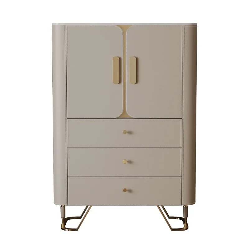 

Light luxury sofa side side cabinet simple modern home living room rock slab saddle leather locker