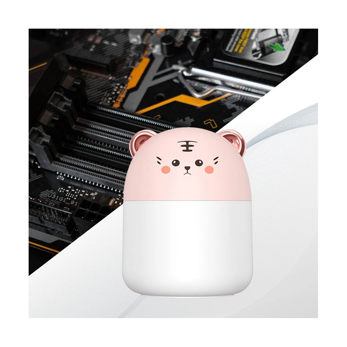 جهاز تنقية الهواء الحيوانات الأليفة لطيف صغير ، موصول للاستخدام ، مرطب الهواء مع ضوء الجو للمنزل ، الوردي ، 250 مللي