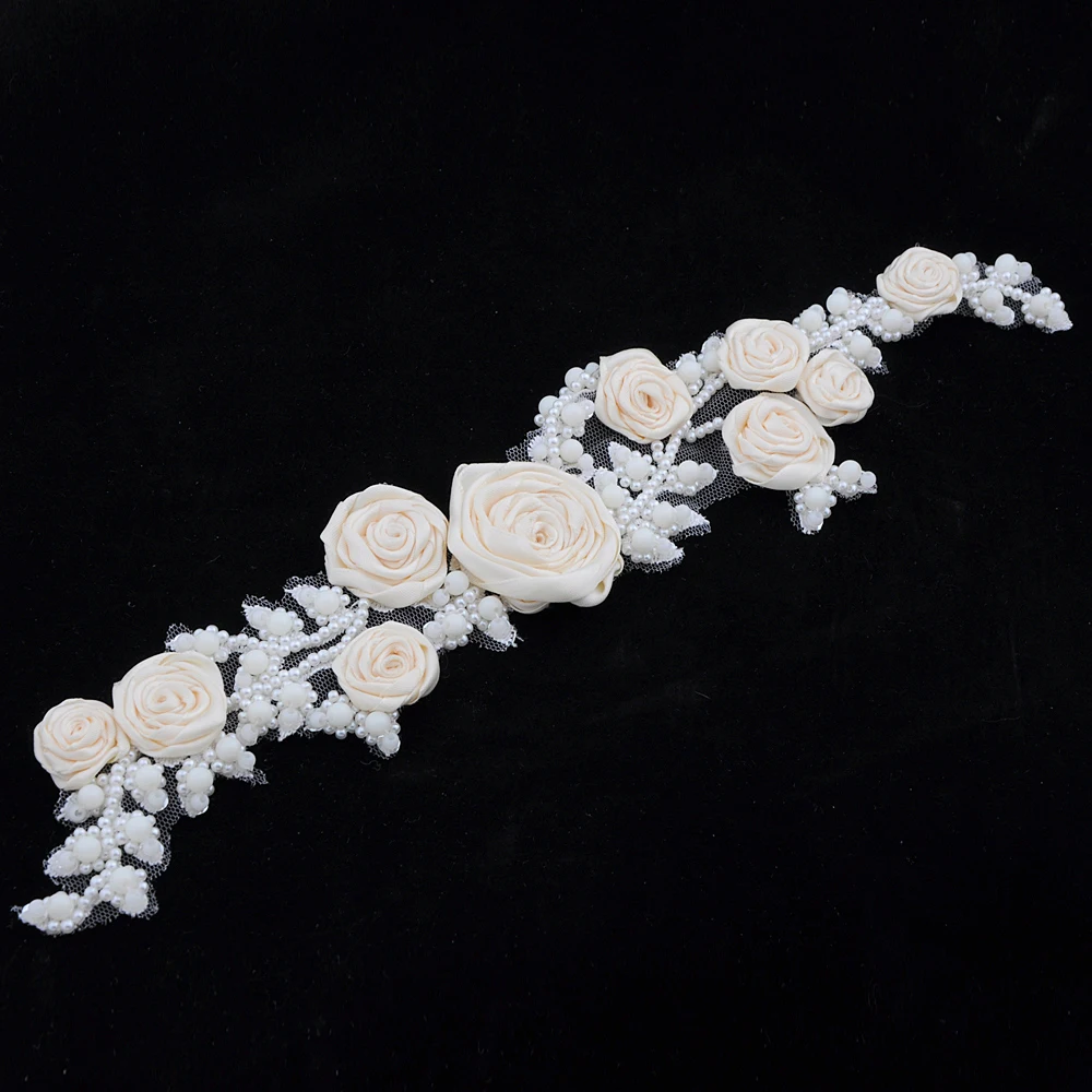 TOPCLS-Ceinture de robe de demoiselle d'honneur pour femmes, fleurs ivoire, perles, appliques, accessoires de décoration, EEN S323, environnement blanc, mariage, élégant