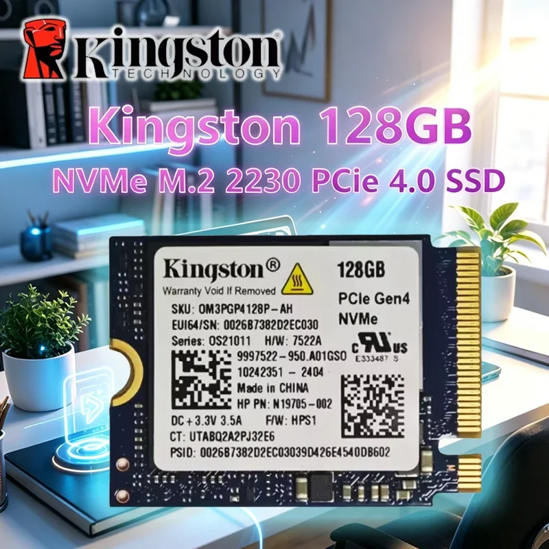 Novo SSD Kingston 128GB M.2 2230 NVMe PCIe 4.0, Unidade de Estado Sólido Integrada M.2 2230 128GB NVMe PCIe 4.0×4