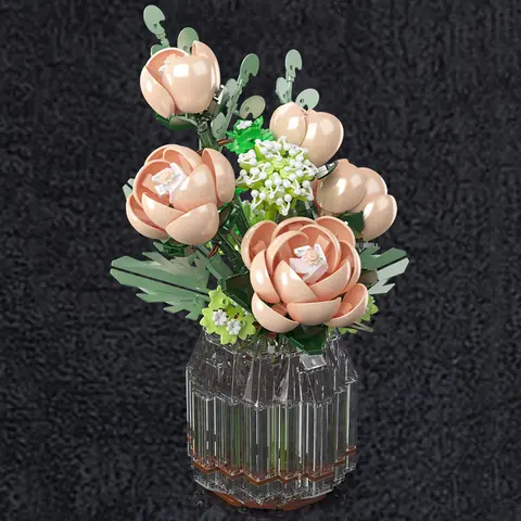 Knew Built Svarta Rosblommor Byggstenar 3D-modell Bukett Röda Gula Blommor Tegelsten Present Heminredning Barnleksak med Ask 10 best sales bukett tegelsten - №10