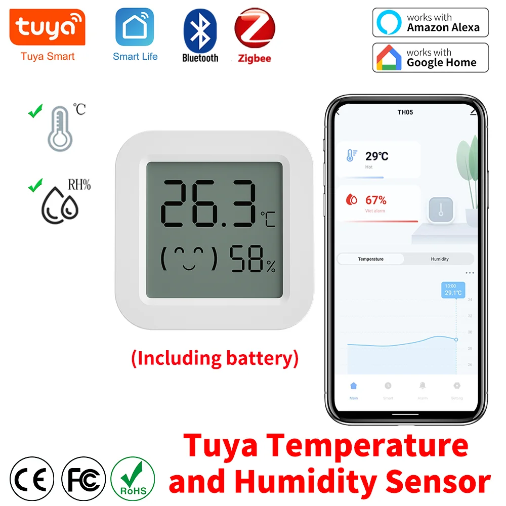 Tuya Thermometer Hygrometer Zigbee Temperature Humidity Sensor Mini LCD Digital Display Bluetooth-Compatible For Smart Home