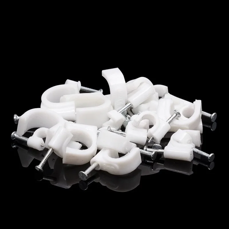 100pcs Round Cable Clips Cords Wire Line Nail Clips Clamps 14mm 16mm 18mm 20mm 22mm 25mm