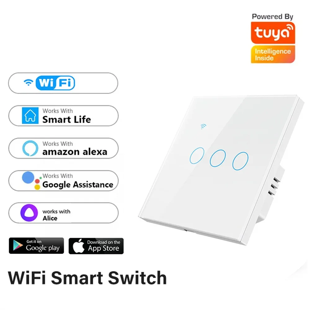 Tuya WiFi Smart Wall Switch EU 4gang Need Neutral Wire Touch Switch Smart Home Control Via Smart Life Alexa Google Home