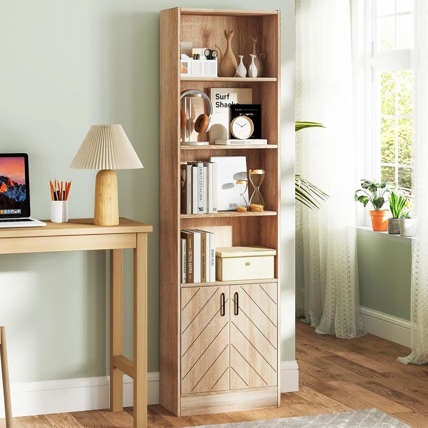 6-Tier Bookshelf Double Doors 71