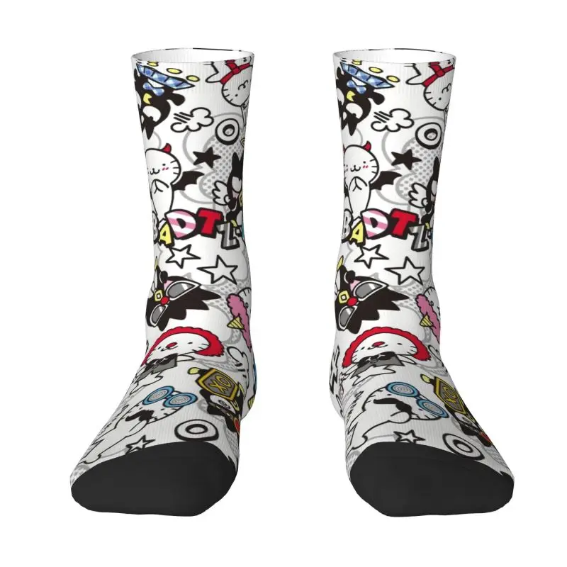 Custom Novelty Men's BAD Badtz-Maru Sanrio Cartoon XO Child Dress Socks Unisex Comfortable Warm 3D Print Crew Socks