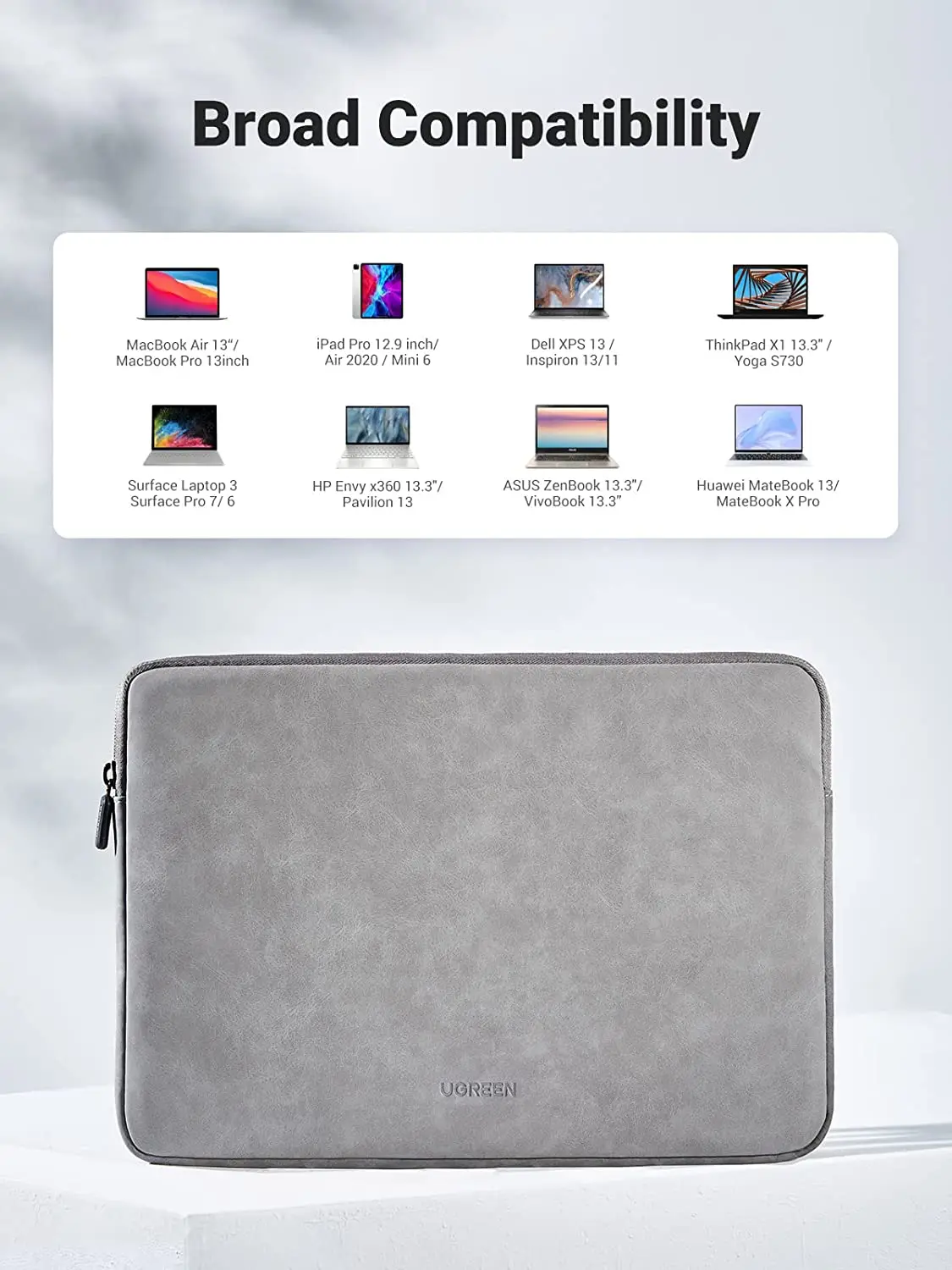 UGREEN 13.3 インチラップトップケース PU スエードレザーソフトパッド入りジッパーカバースリーブケース防水バッグ保護ブリーフケース