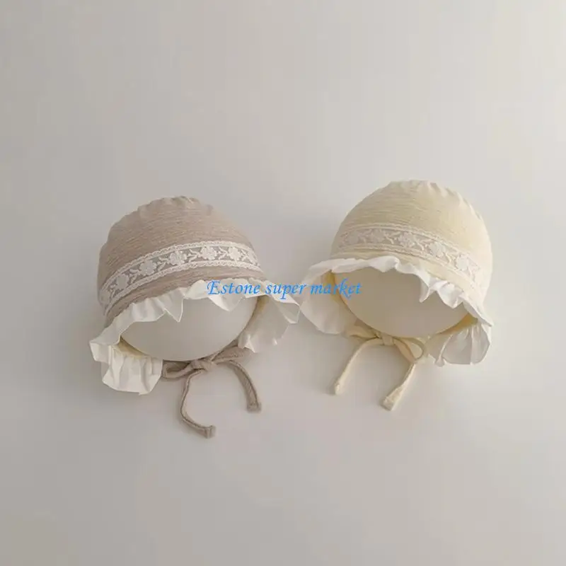090B Kanten hoed Prinses meisje Katoenen motorkap Cap Zonbeschermingshoed voor baby 0-1