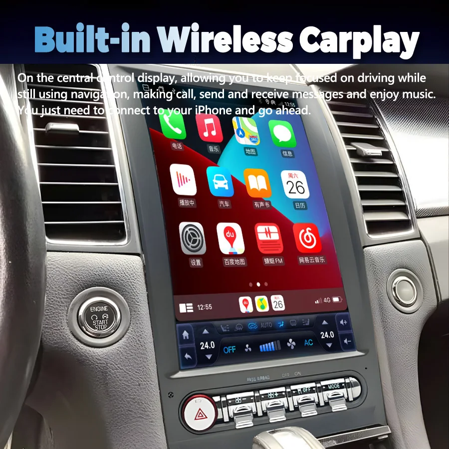 12.8inch Android Carplay Auto For Ford Taurus 2010-2019 Stereo Audio Bluetooth GPS Car Radio Multimedia Video Player Head Unit