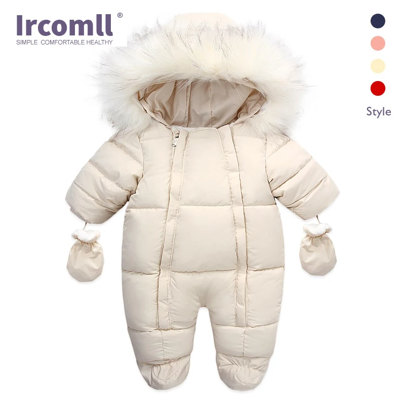 Ircomll Brand Baby Winter Clothes Cotton Down Rompers Hooded Inside Fleece Warm Infant Baby Snowsuit Baby Jumpsuit Outwear