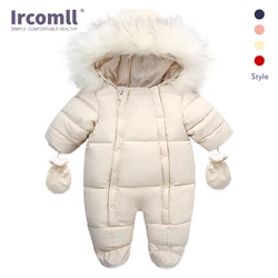 Ircomll Brand Baby Winter Clothes Cotton Down Rompers Hooded Inside Fleece Warm Infant Baby Snowsuit Baby Jumpsuit Outwear