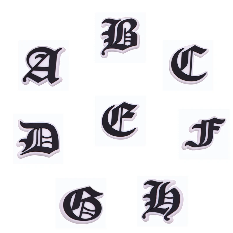 PVC Shoe Charms Shoe Accessories Gothic alphabet Shoe Decoration Shoe Buckles for Clog Sandals  X-mas Gifts  Buckle