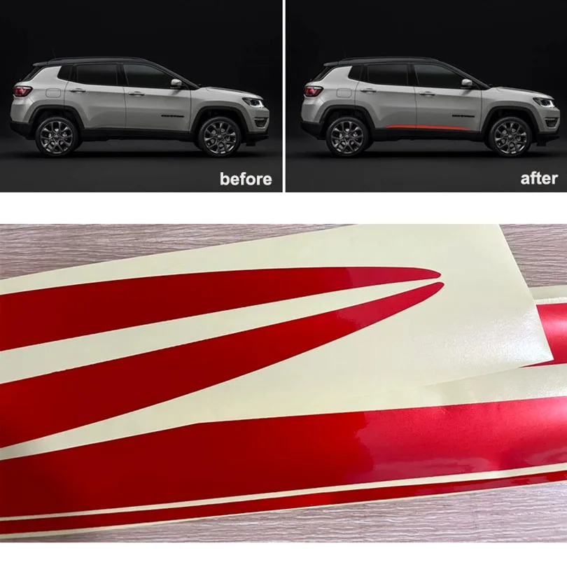 Sport Red Skirt Waistline Body Trim Line Side Strip Sticker Vinyl for Jeep Compass 2017 2018 2019 2020 2021 2022