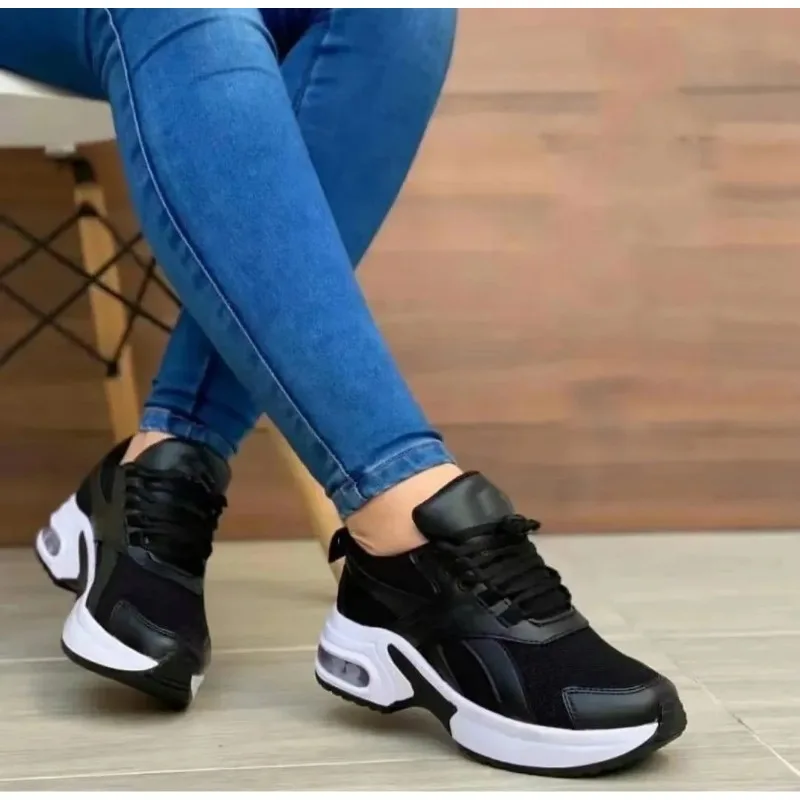 Ladies Sneakers 36-43 Autumn New Lace Up Wedge Platform Shoes 2024 Ladies Outdoor Fashion Air Cushion Casual Running Shoes 987