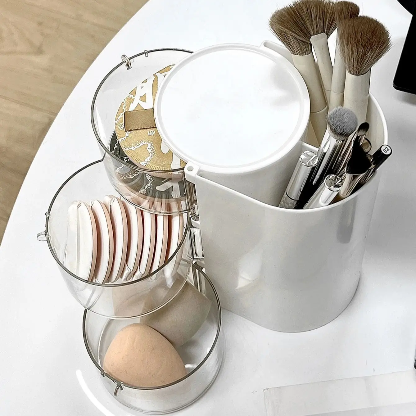 Desktop Rotating Makeup Brush Storage Cylinder, Powder Puff, Eyebrow Pencil, Beauty Egg, Dustproof Cosmetics Storage Box