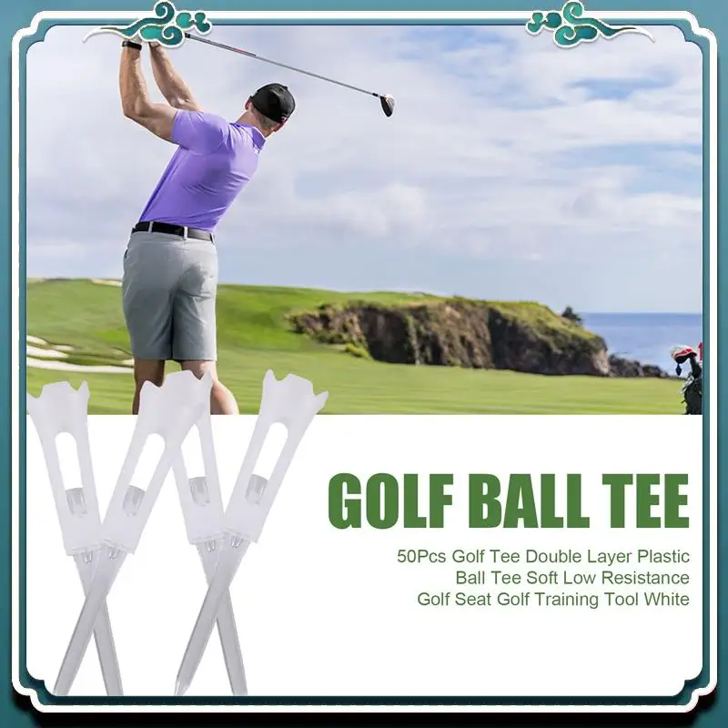 

Reliable 50Pcs Golf Tee Double Layer Plastic Ball Tee Soft Low Resistance Golf Seat Golf Training Tool