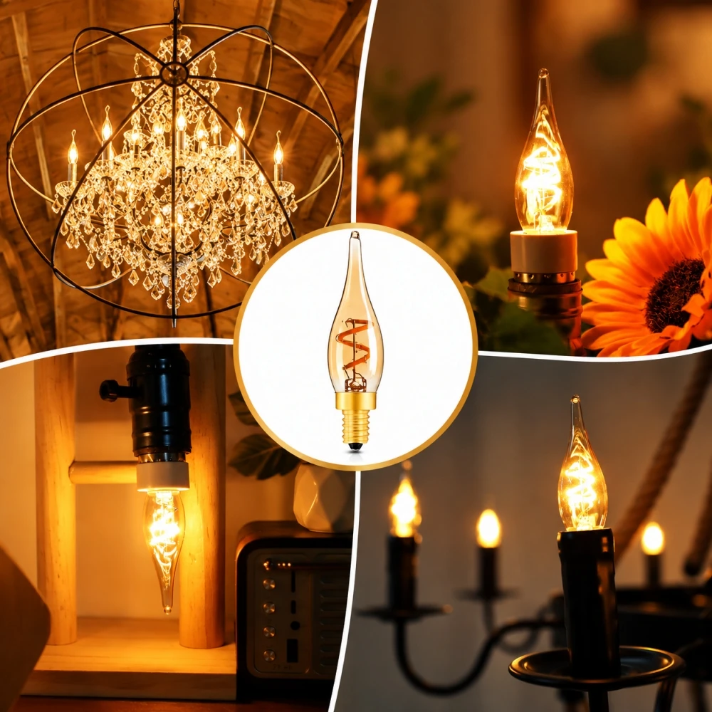 Grensk 50 Pcs LED Candle Light Bulbs Spiral Filament Amber Glass Vintage Decorative Bulbs for Chandelier Wall Sconces Home Decor