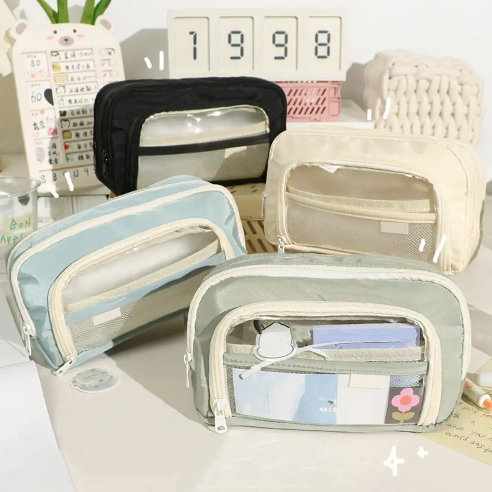 Pen Storage Pouch Window Pencil Bag Multi-pocket Window Pencil Case Capacity Stationery Organizer for Students Boys for School