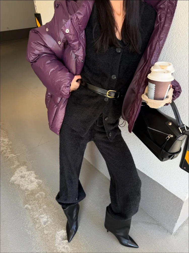 Women Solid Quilted Hooded Cotton Jacket Casual Stand Collar Zipper Full Sleeve Loose Warm Coats Lady Winter Commute Street Coat