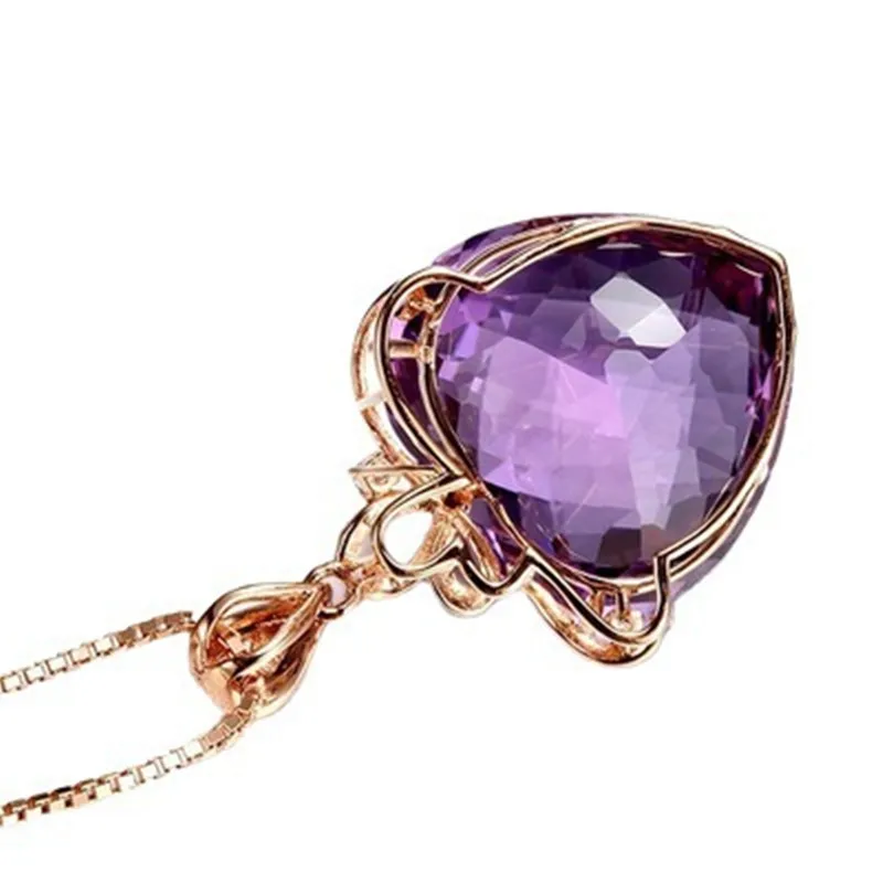 Ciondolo con ametista a cuore placcato oro 18 carati placcato con pietre preziose colorate collana di diamanti viola naturali gioielli di moda