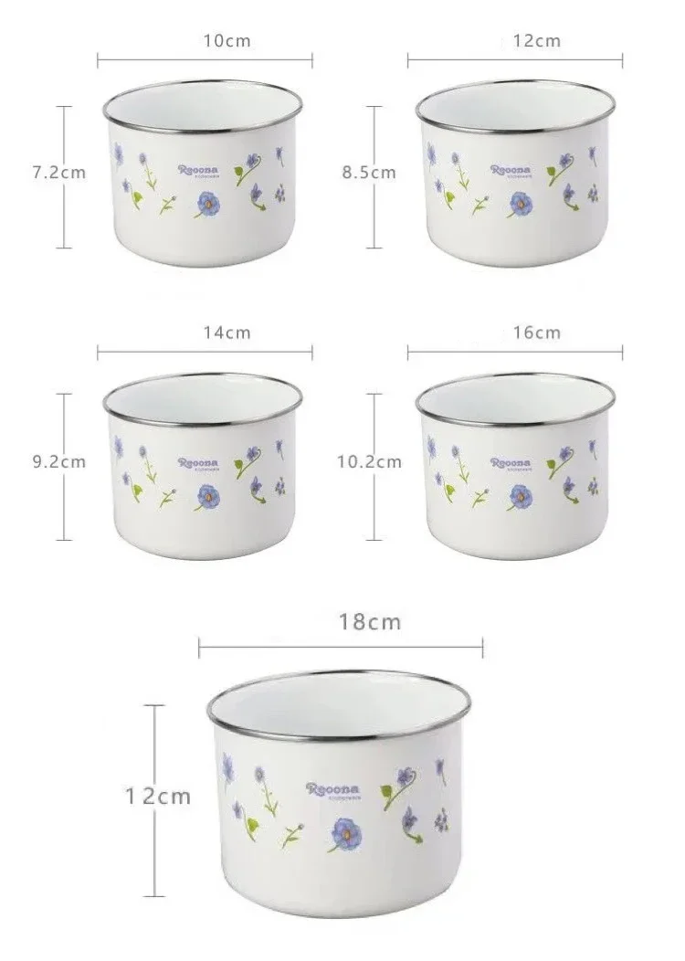 GIEMZA Enamel Bowl Set for Cook Large Capacity Bowl Salad Ice Small Pot with Lid Metal Jar Seal Food Container Cute Cartoons