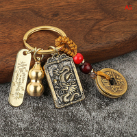 1pc Chinese Style Zodiac Brass Gourd Five Emperors Money Keychain Metal Fengshui Dragon Pendant Couple Car key Chain gift