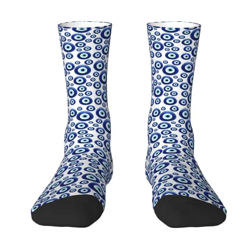 Funny Mens Mediterranean Evil Eye Protection Dress Socks Unisex Warm Breathbale 3D Printed Lucky Charm Amulet Hamsa Crew Socks