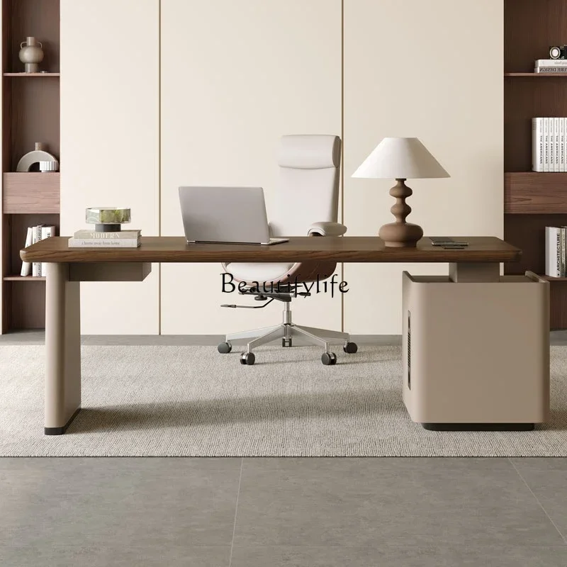 

55Retro solid wood computer desk modern simple side cabinet integrated desk home