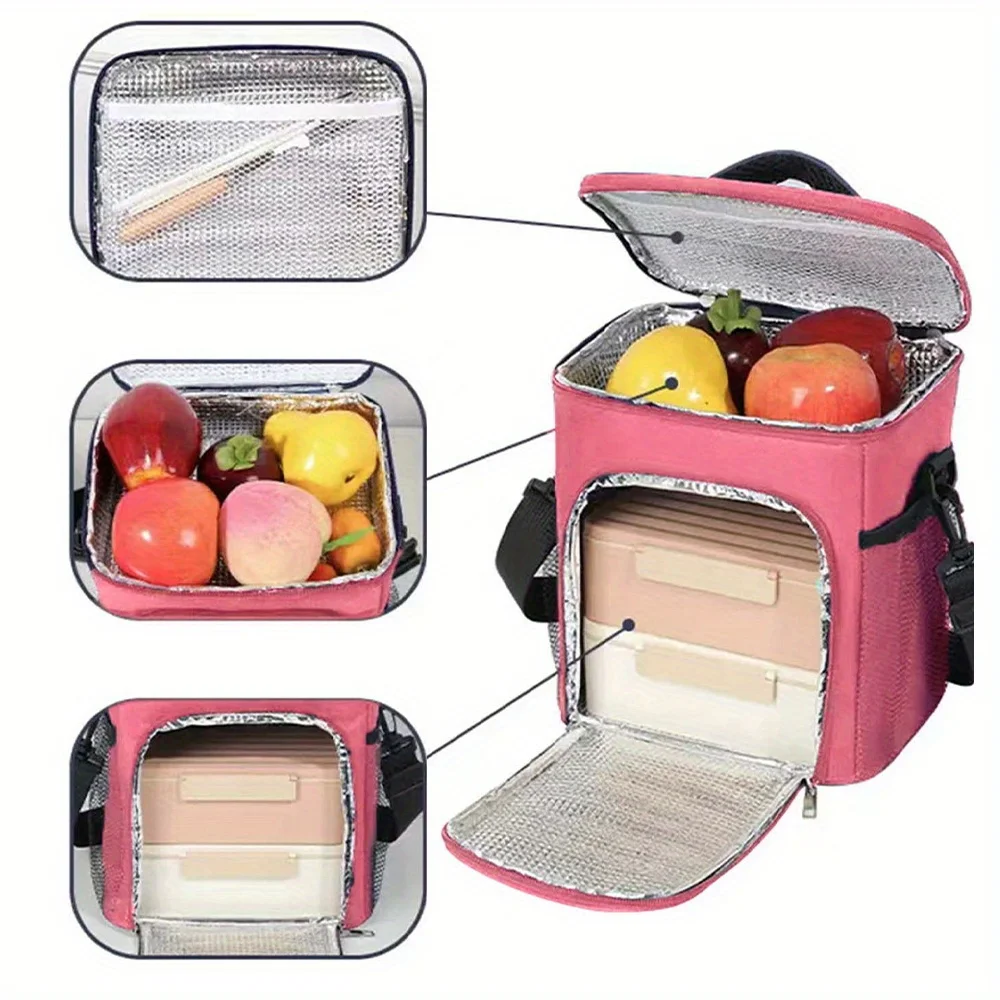 Customizable Name Double-layer Lunch Bag Insulated Bento Bag Portable Large Capacity Double-layer Bento Bag Gold Letter Series