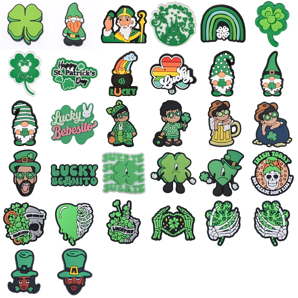 

16pcs St. Patrick's Day Heart Kids Older Shoe Decoration Green Rainbow Shoe Charms Horror Skeleton For Party Favor