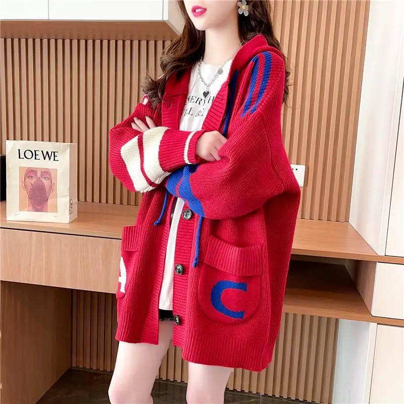 Lazy Style Hooded Sweater Cardigan Women\'s Mid Length Korean Version 2023 New Loose Knit Jacket Winter Clothes Women Sweater