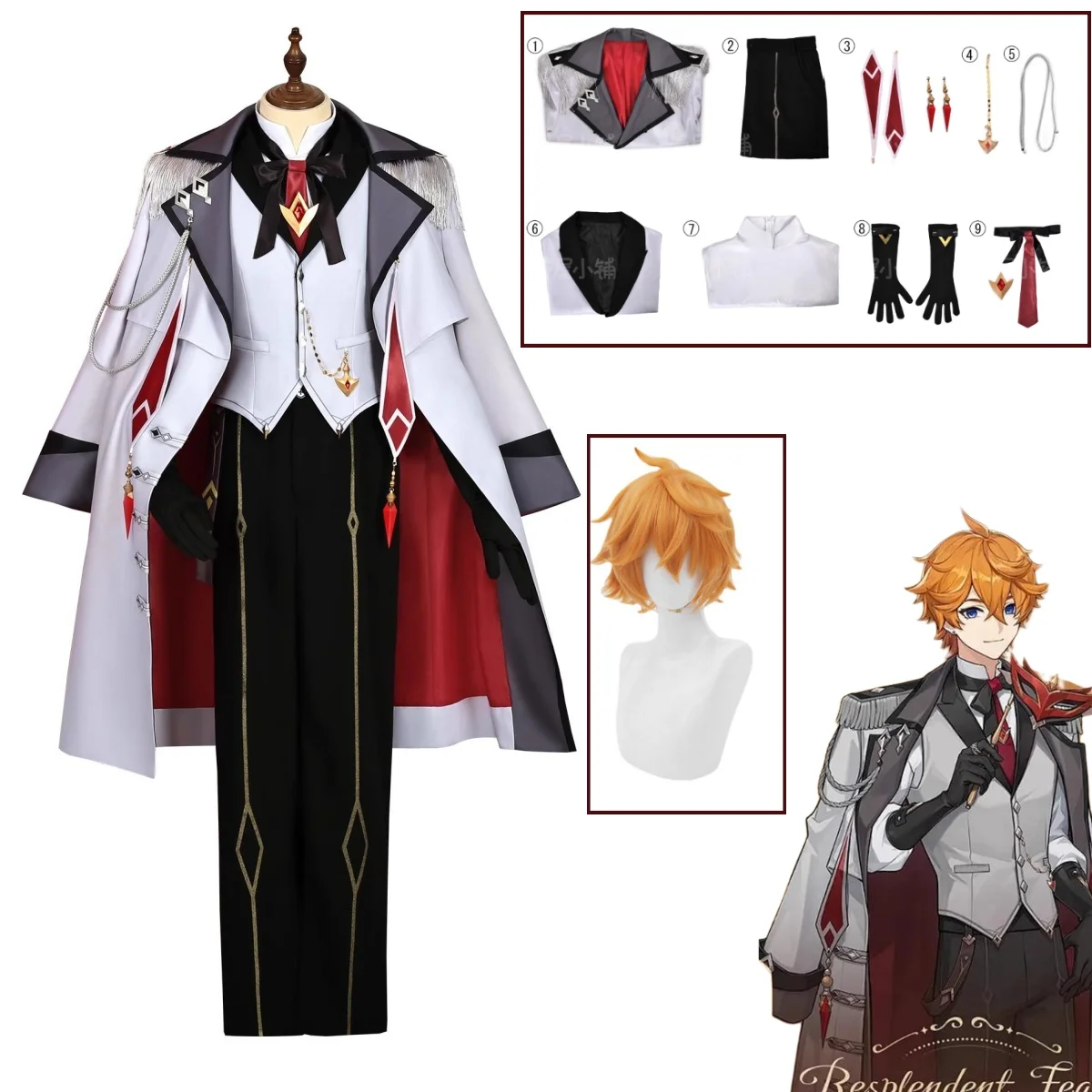 

Tartaglia Cosplay Costume from Game Genshin Impact Uniform Wig New Skin Marvel Uniform Halloween Party Performance Complete Set