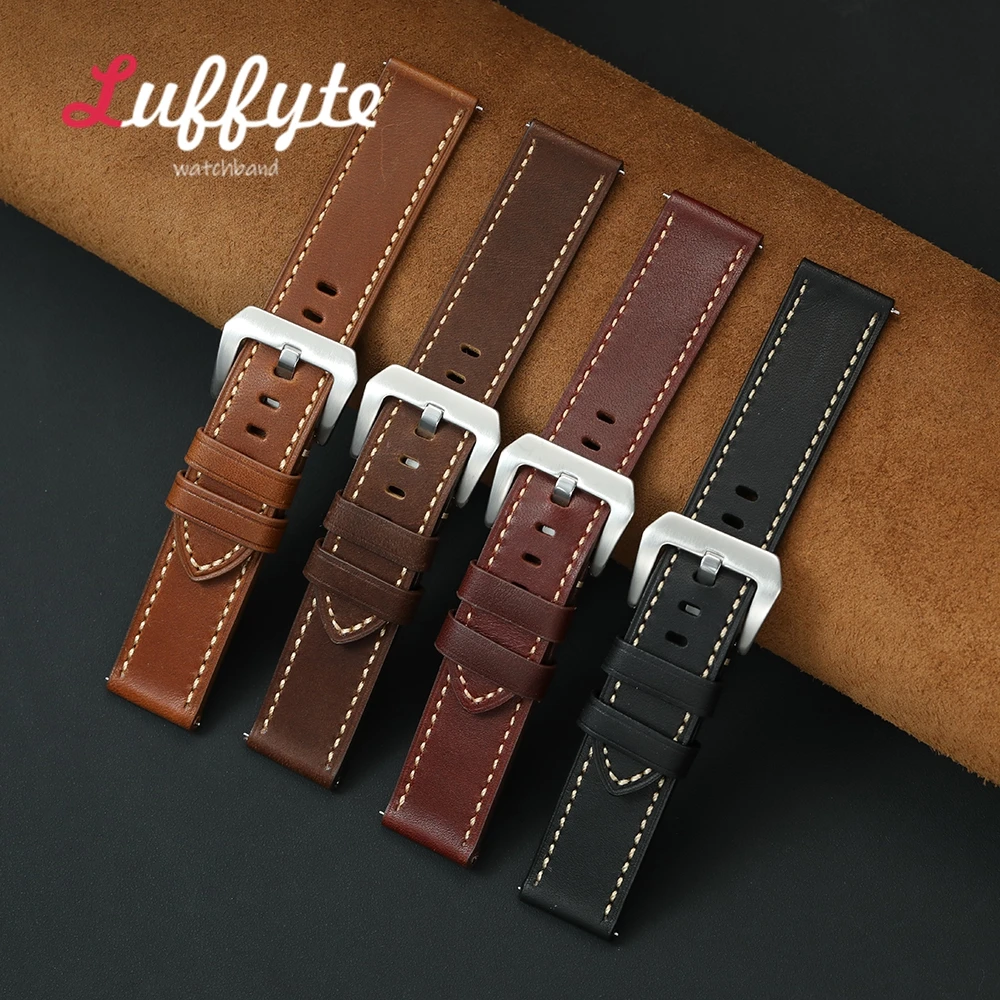 Doppelseitiges Wachslederarmband 20mm 22mm 24mm Herren Casual Armband Rindsleder Schnellverschluss Uhrenarmbänder