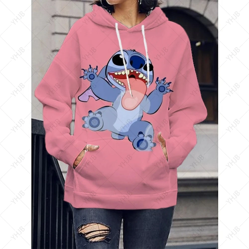 Disney Stitch Hoodie cetak para crianças, camisola de rua feminina, capuz casual solto, cosplay, novo