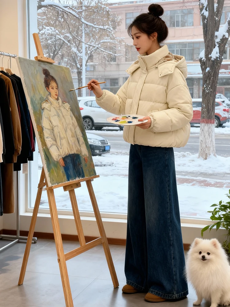 Kurtka damska zimowa z bawełny puchowej, zapinana na zamek, w stylu koreańskim, ciepła, modna, przeciwstarzeniowa odzież wierzchnia na ulicę.