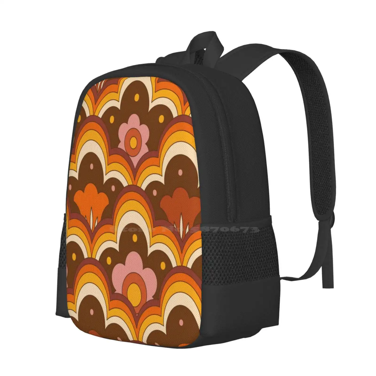 70S 60S Retro Psychedelic Flower Power , Floral Pattern Fashion Pattern Design Travel Laptop School Backpack Bag Retro