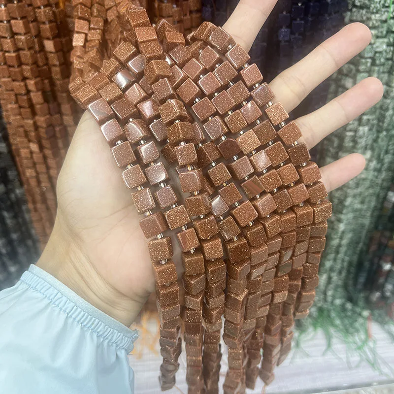 

8x8mm Square Natural Stone Golden sand stone Loose Spacer 15" for Jewelry Making Diy Earrings Bracelets Charms Accessories