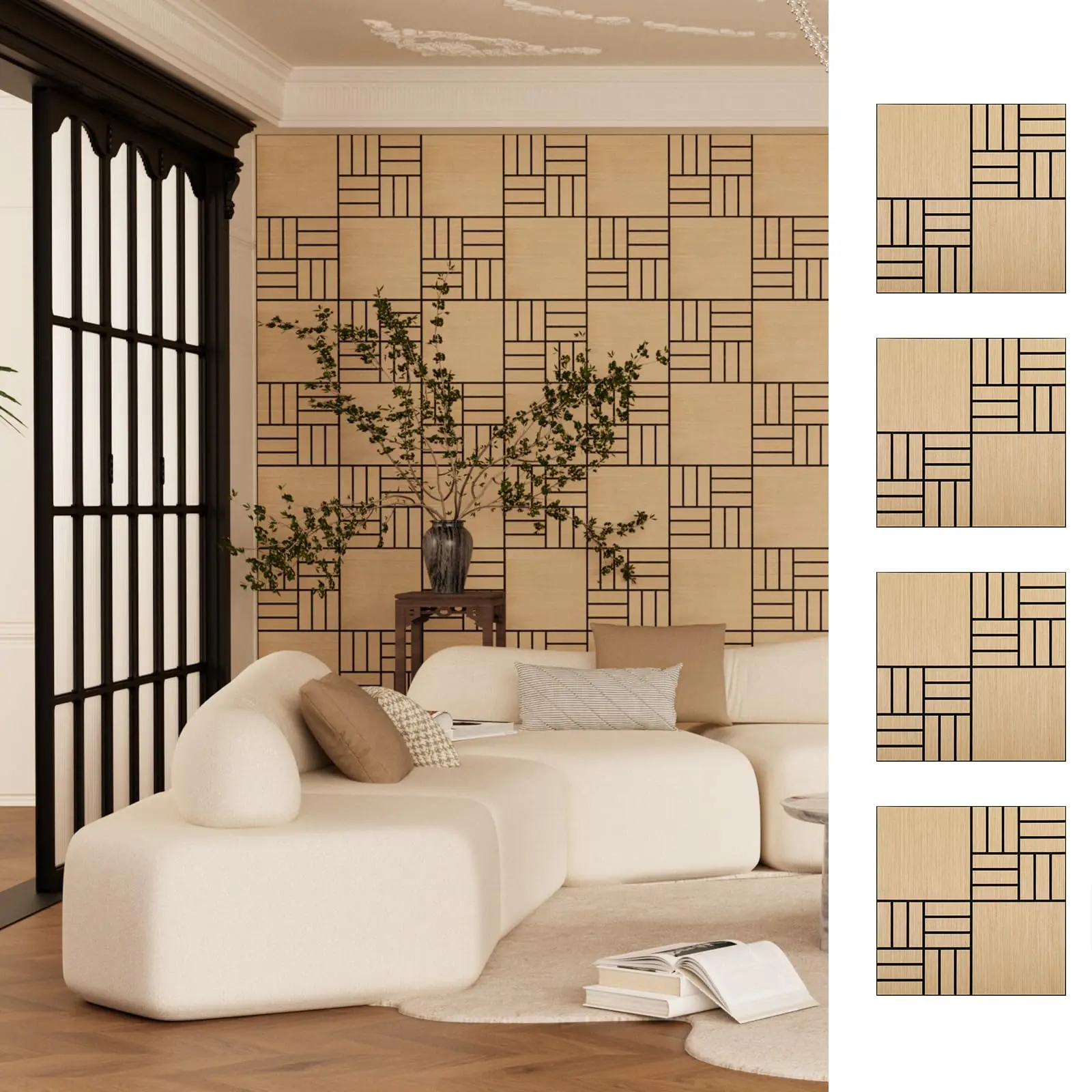 4 Packs Acoustic Wall Panels - Self-Adhesive 3D Wood Slat Wall Panel- Peel and Stick Sound Absorbing Panels for Noise Reducing - Feature Wall Decor for Home & Office
