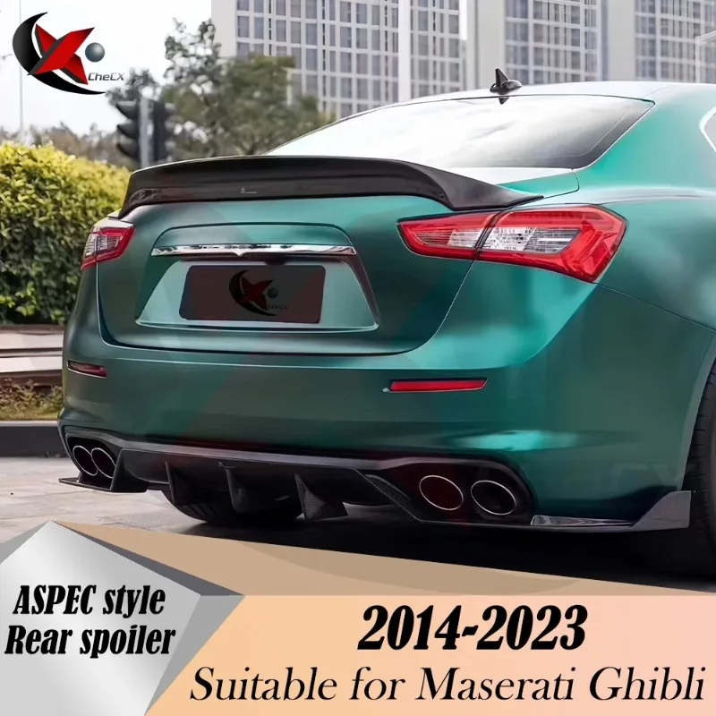 Spoiler Wings For 2014-2024 Maserati Ghibli ASPEC Style Fiberglass Rear Trunk Lid Tail Wing Glossy Black Body Kit Accessories