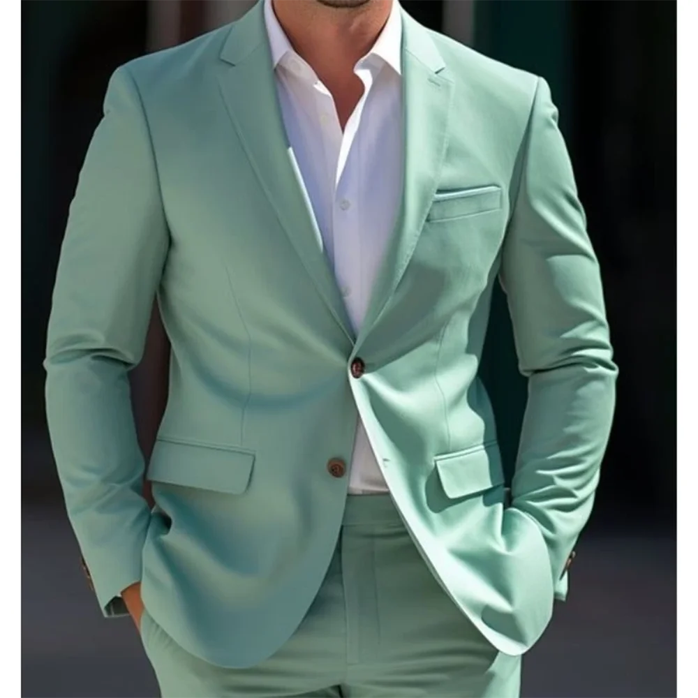 

Newest Mint Green 2 Piece Suit for Men Stylish Wedding Tuxedos Formal Summer Tailored Made Casual Man Outfit Prom Suits