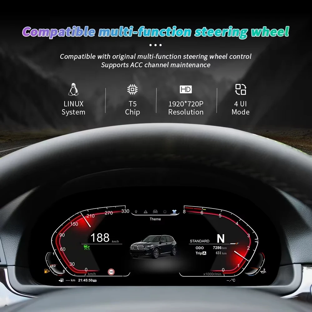 For 5 3 Series GT F07 F10 F11 F18, X3 F25, X4 F26, X5 F15, X6 F16 12.3 Inch LCD Speedometer Dashboard Cluster LINUX