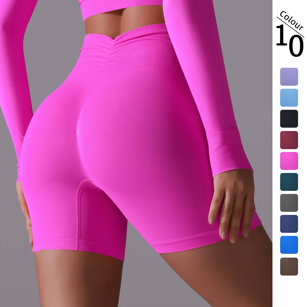 

2025 New Women's Breathable And Quick Drying Solid Color Seamless Peach High Waist Tight Yoga Shorts Ideal for Running Running