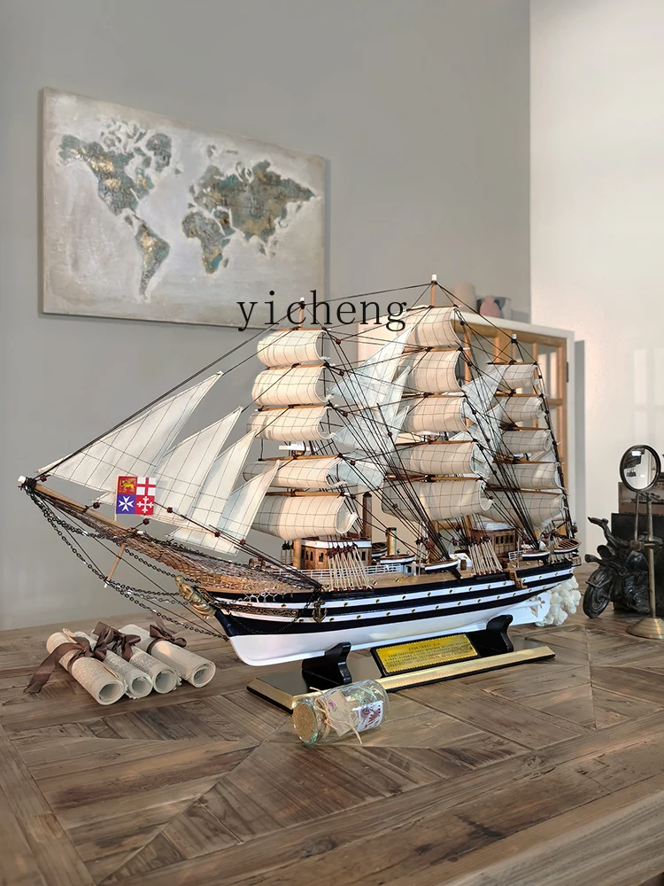 ZC Smooth Wooden Sailboat Model Decoration Large Simulation Solid Wood Boat Finished Craft Boat